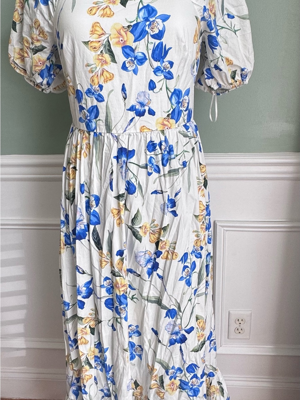 Express White Maxi Dress with Blue & Yellow Floral Print